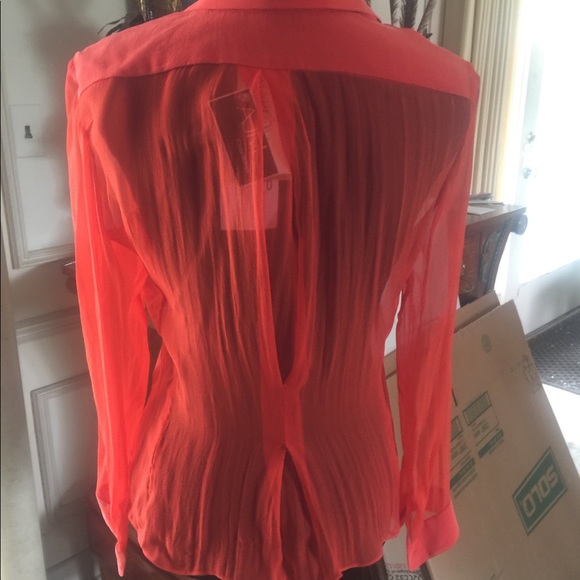 David peck orange silk chiffon sheer blouse SZ S - Picture 4 of 6